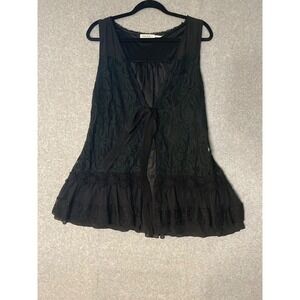Blue Bird Lace Vest Womens Large Mesh Knit Whimsical Goth Tiered‎ Front Tie